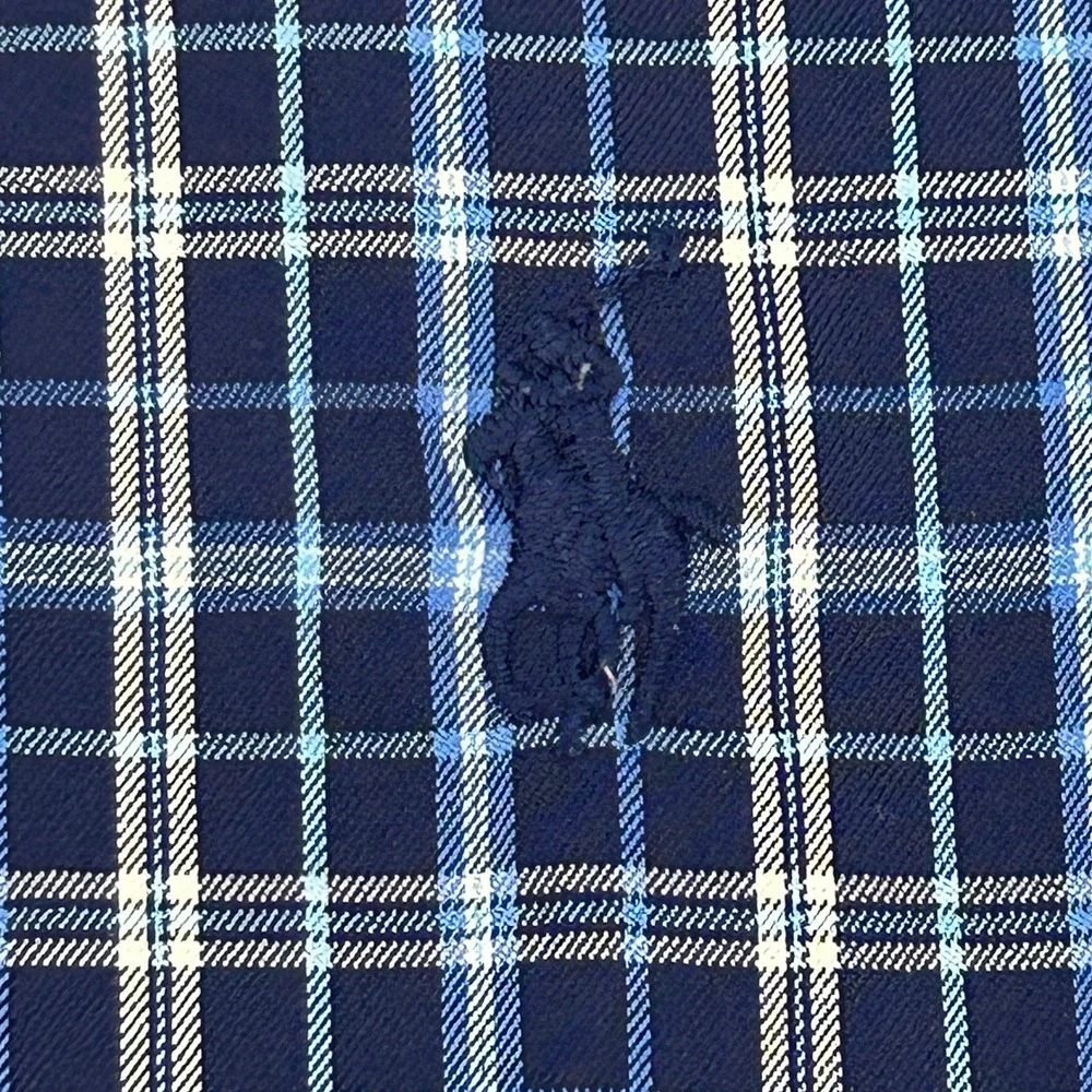 Ralph Lauren Button Down Shirt Mens Large Blue Plaid Classic Fit Stretch Nylon